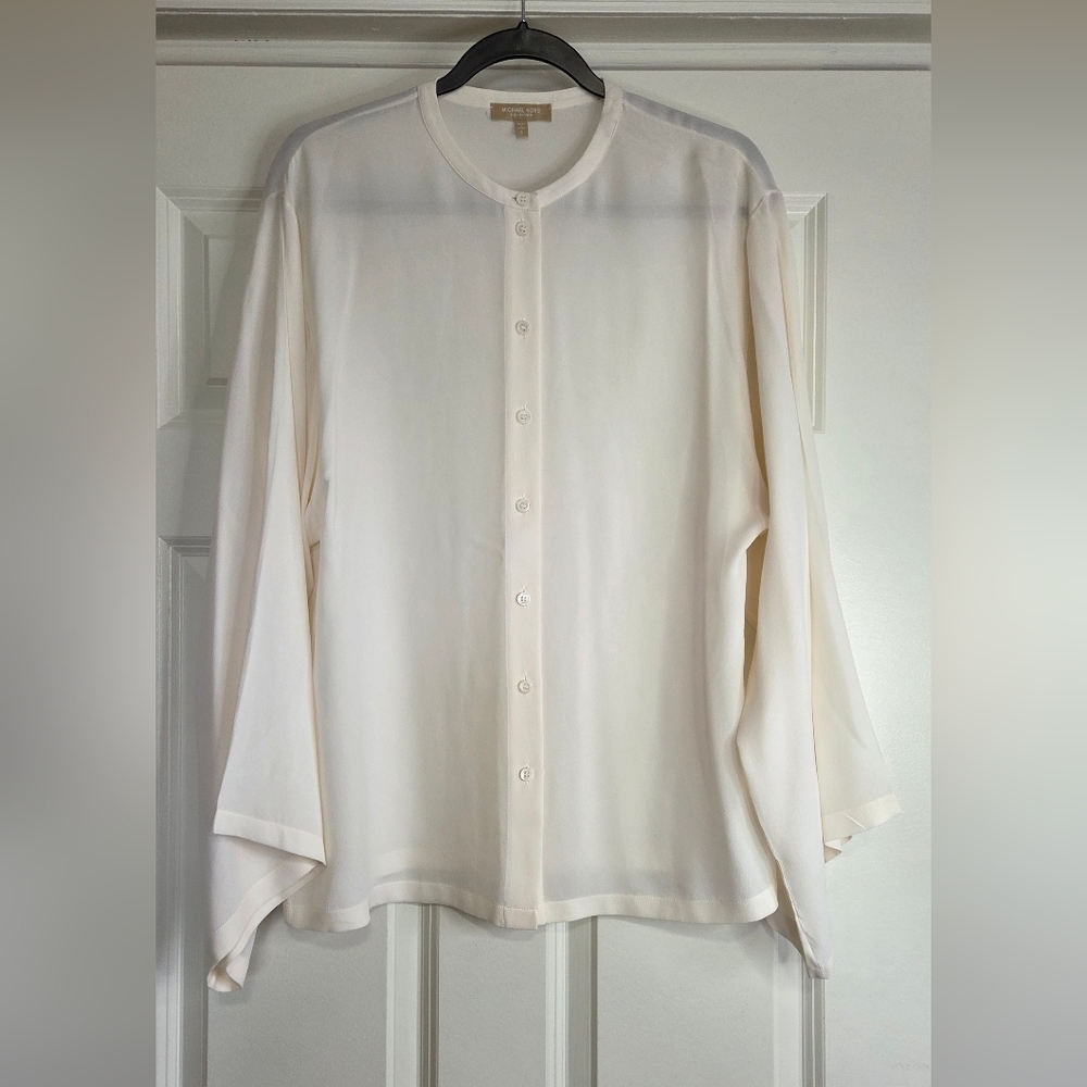 Michael Kors Collection Cream Mock-Neck Silk Button Down Blouse - Size 6
